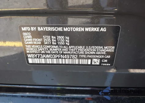 2023 BMW I4 Edrive40 из США, поврежденный, VIN WBY73AW03PFN49782